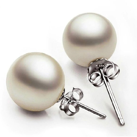 NEW 925 Sterling Silver Pearl Stud Earrings - Picture 2 of 7
